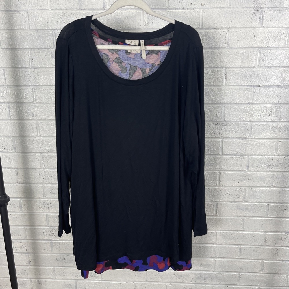 LOGO by Lori Goldstein 2pc Layered Tunic Top Womens 3X Stretch Artsy Lagenlook
